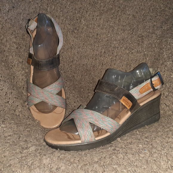 KEEN-Skyline Slingback Sandals-Multicolor Space Dye Wedge-Sz 9.5-Near Mint - Picture 1 of 7